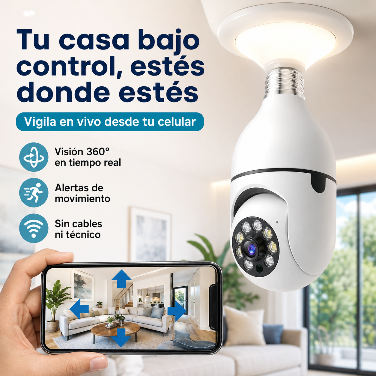 Cámara Foco Inteligente 360°: Vigila tu hogar desde el celular
