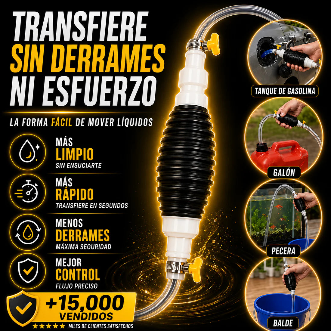Bomba Sifón de Gasolina: Pasa líquidos sin ensuciarte ni desperdiciar
