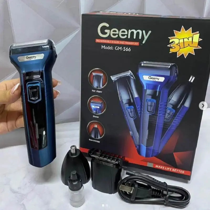 Afeitadora Geemy 3 en 1 Recargable, Barba Cabello Nariz y Orejas, Inalámbrica con 4 Guías 110V