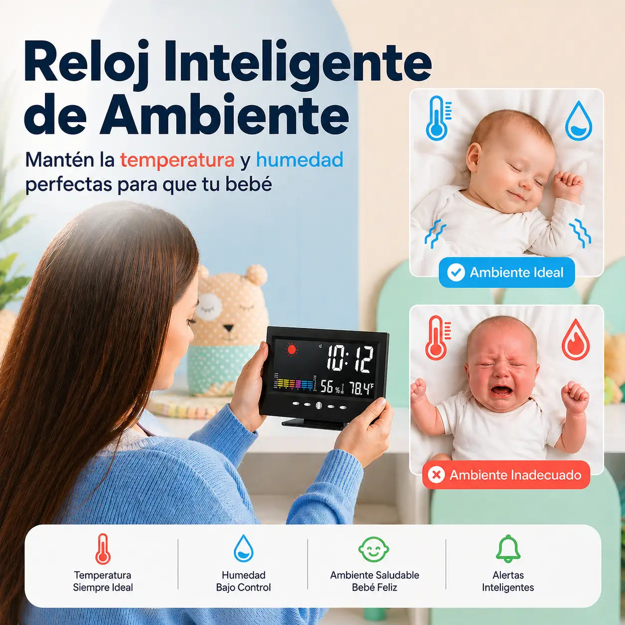 👶💤 Reloj Inteligente de Ambiente, el clima Perfecto para tu Bebé