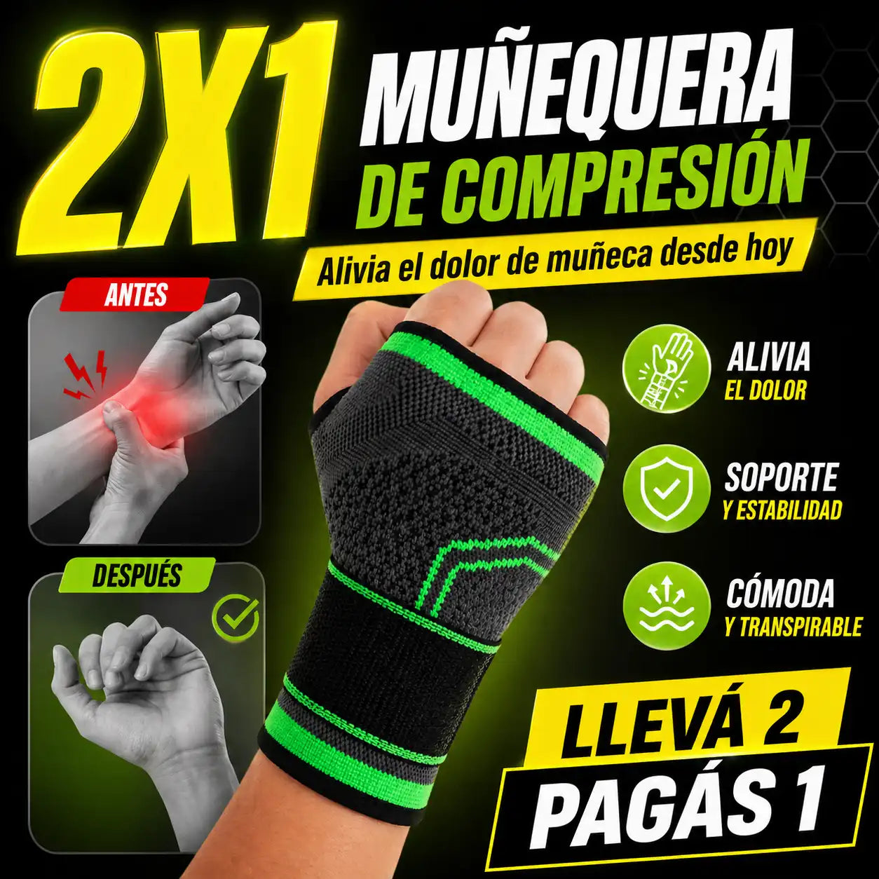 2X1 MUÑEQUERA DE COMPRESIÓN | Alivia el dolor de muñeca desde hoy