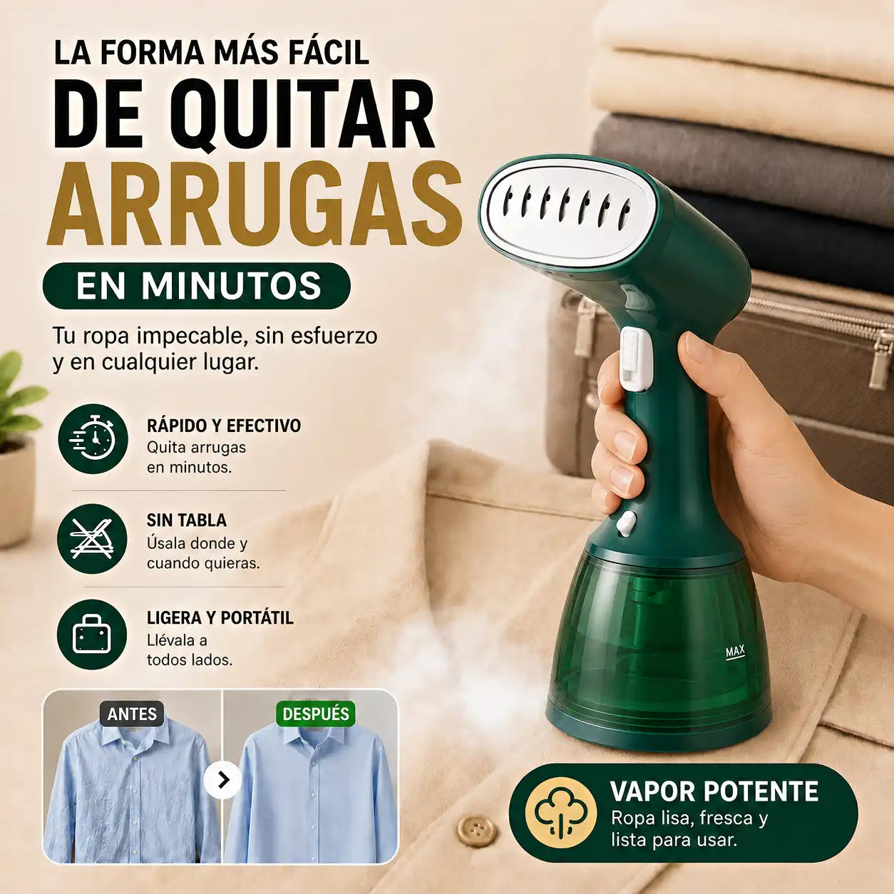 Plancha Portátil a Vapor | Perfecta para última hora y para viajes