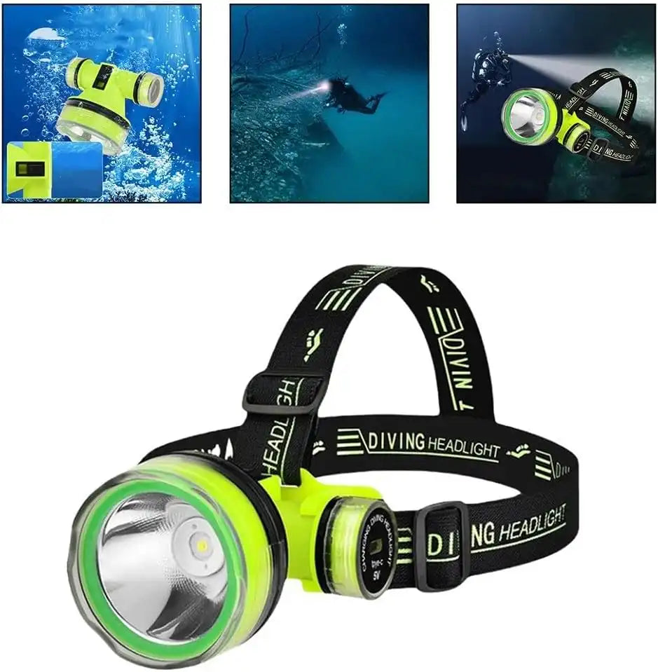 Linterna Frontal Profesional para Buceo – Potencia para Profundidades Extremas
