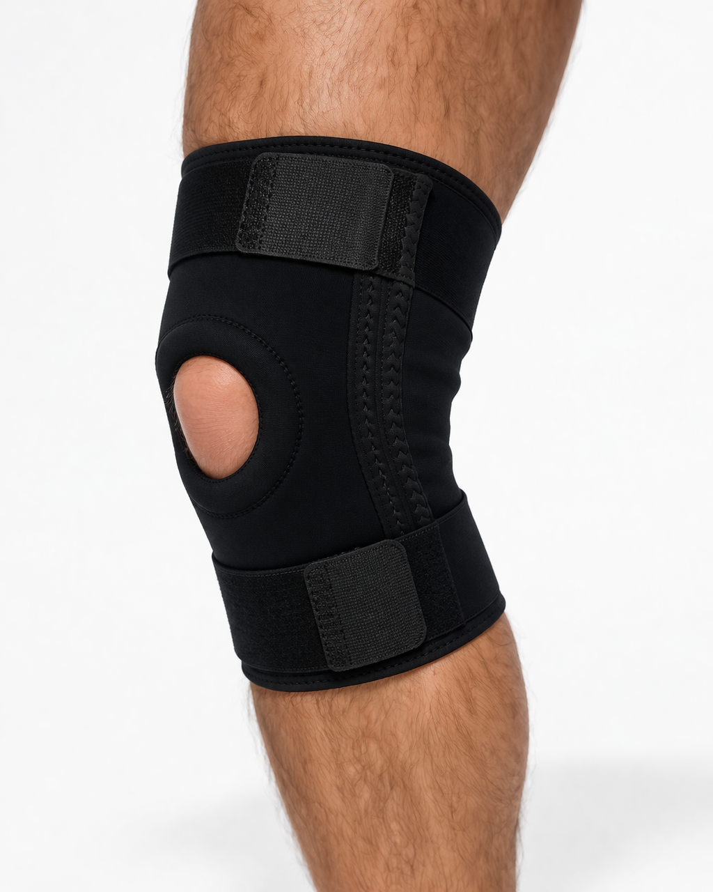 Rodillera deportiva ajustable con soporte de rótula y compresión activa