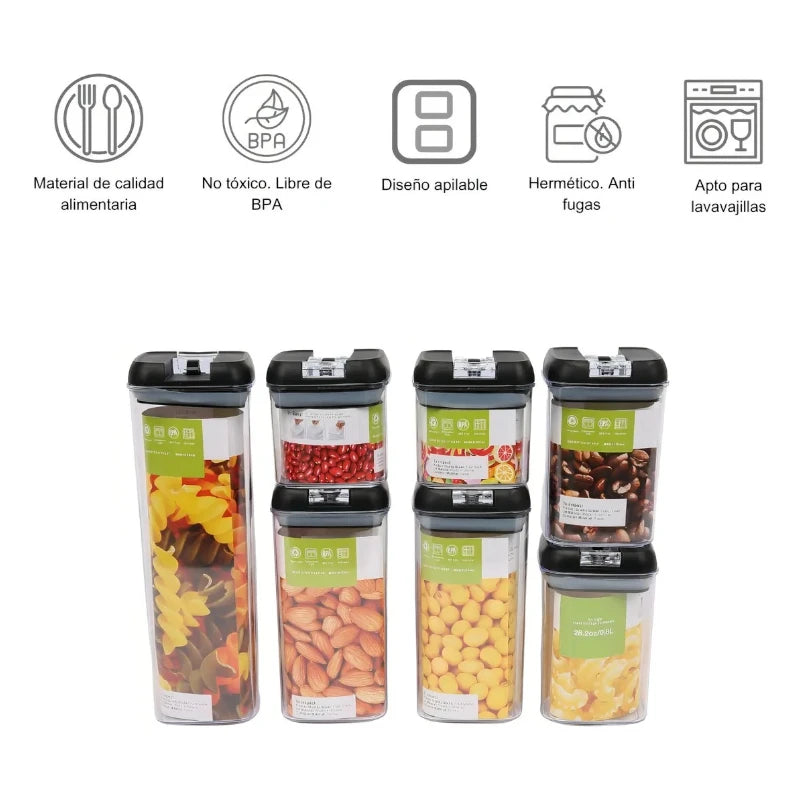 Organizador de Frascos Herméticos para Cocina – Set de 7 Piezas