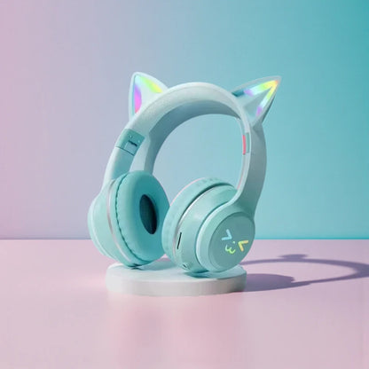 Audífonos inalámbricos con orejas de gato y luces LED 🎧