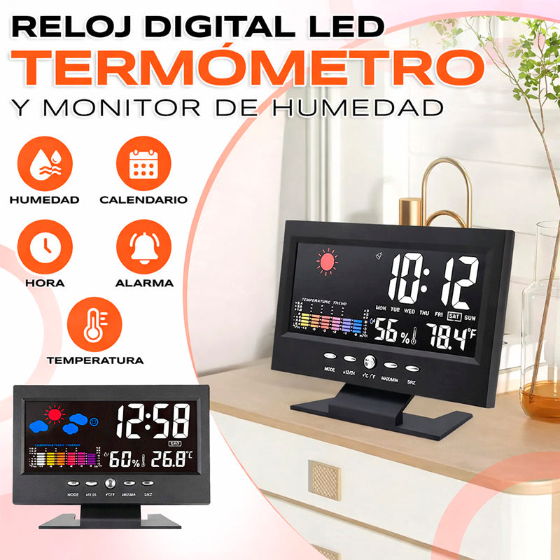 Reloj Digital 4 en 1: Hora, Clima, Humedad y Despertador⏰