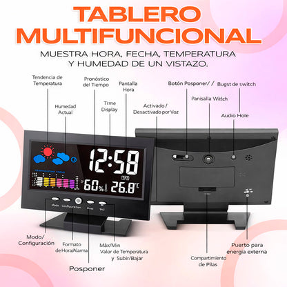 Reloj Digital 4 en 1: Hora, Clima, Humedad y Despertador⏰