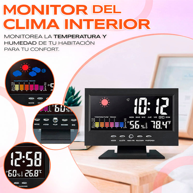 Reloj Digital 4 en 1: Hora, Clima, Humedad y Despertador⏰