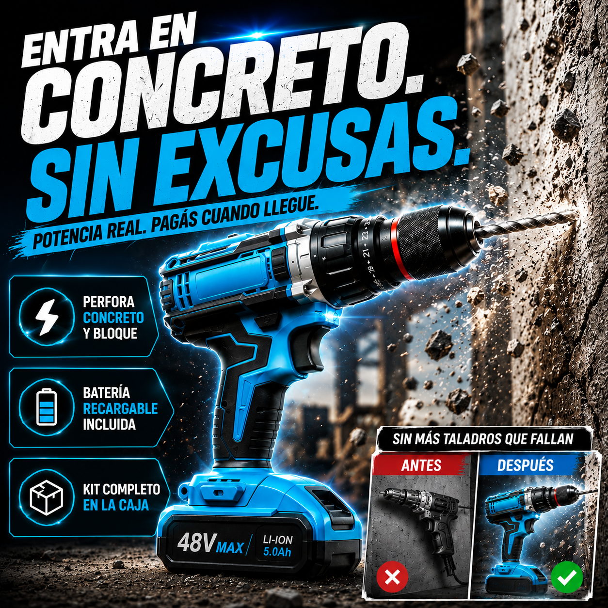 Taladro 48V Kit + 2 Baterías — Potencia profesional al mejor precio