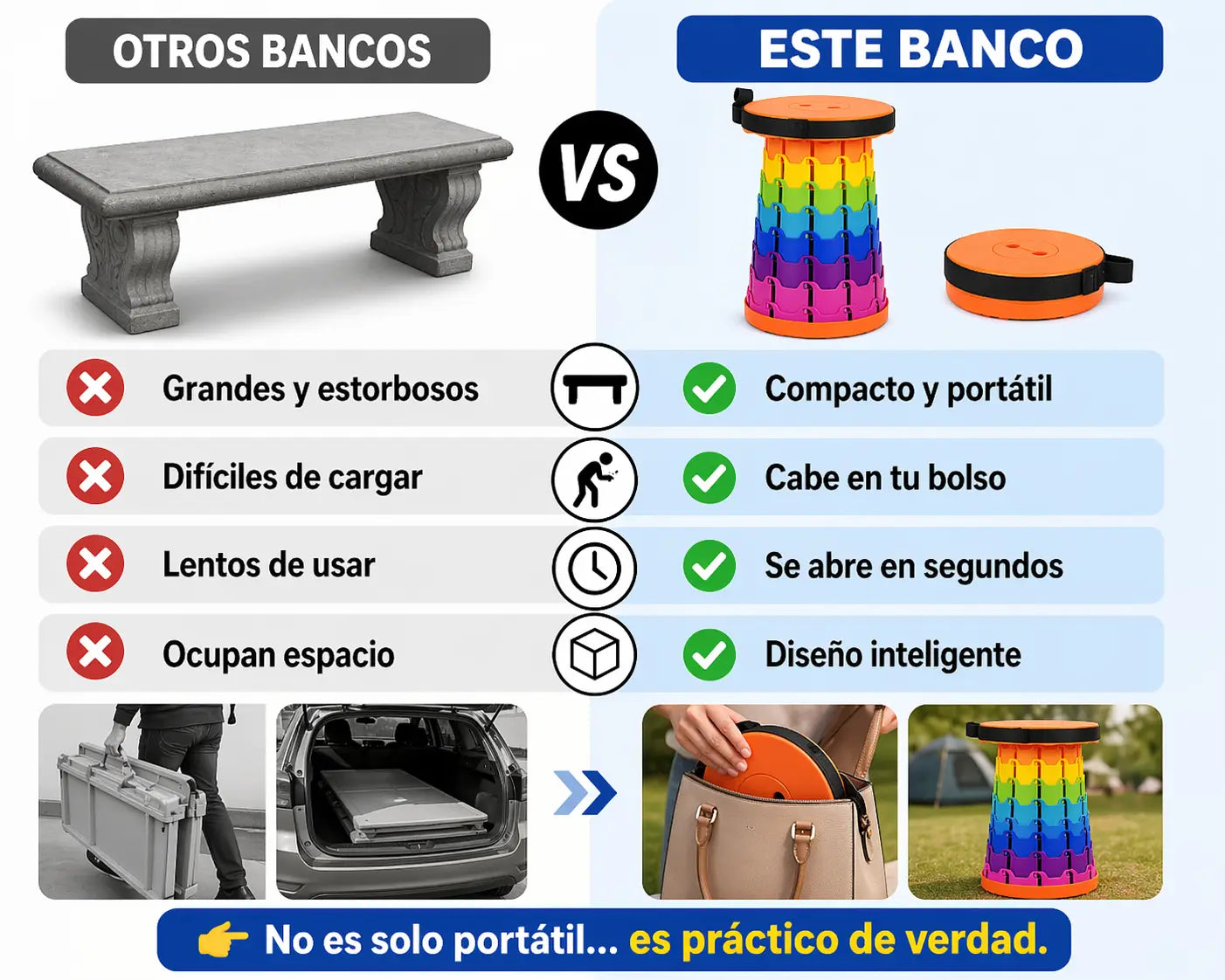 Silla Plegable Ajustable – Compacta, Resistente y Lista en Segundos