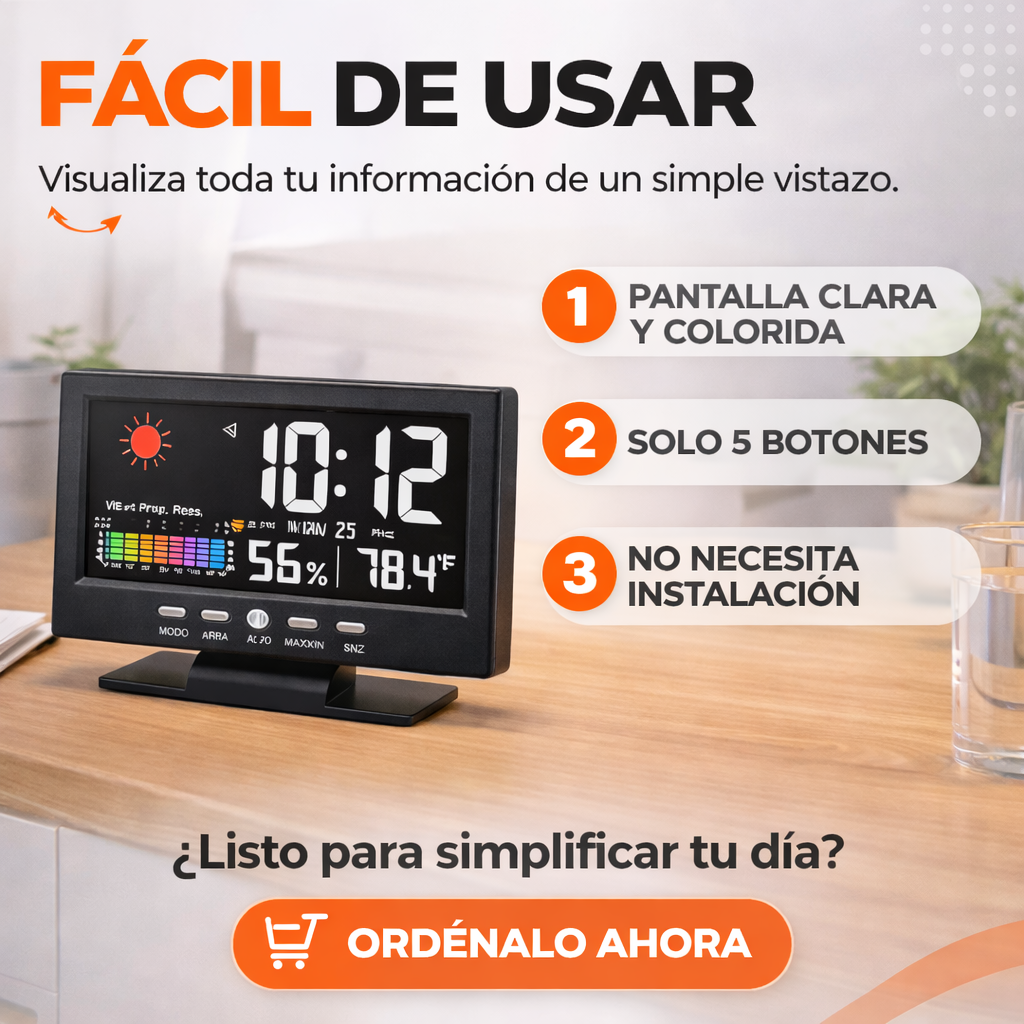 RELOJ METEOROLÓGICO |  Hora, Clima, Humedad y Despertador