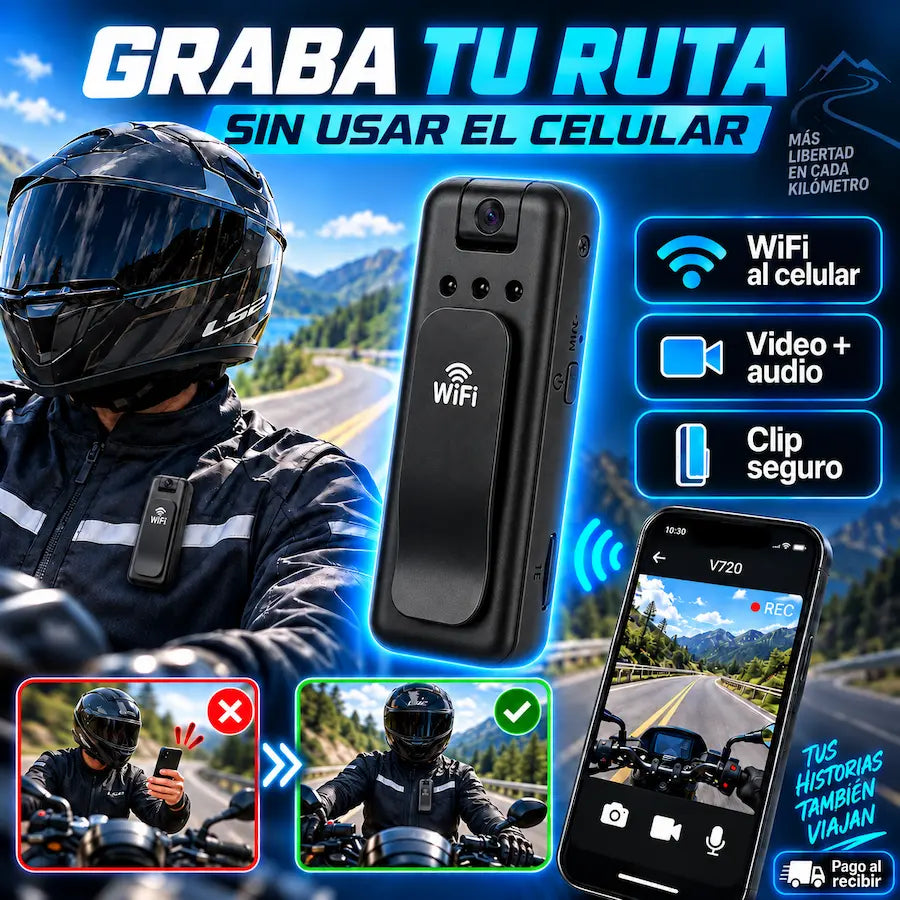 Mini Cámara WiFi Portátil 📹| Registra tus trayectos con video y audio en HD