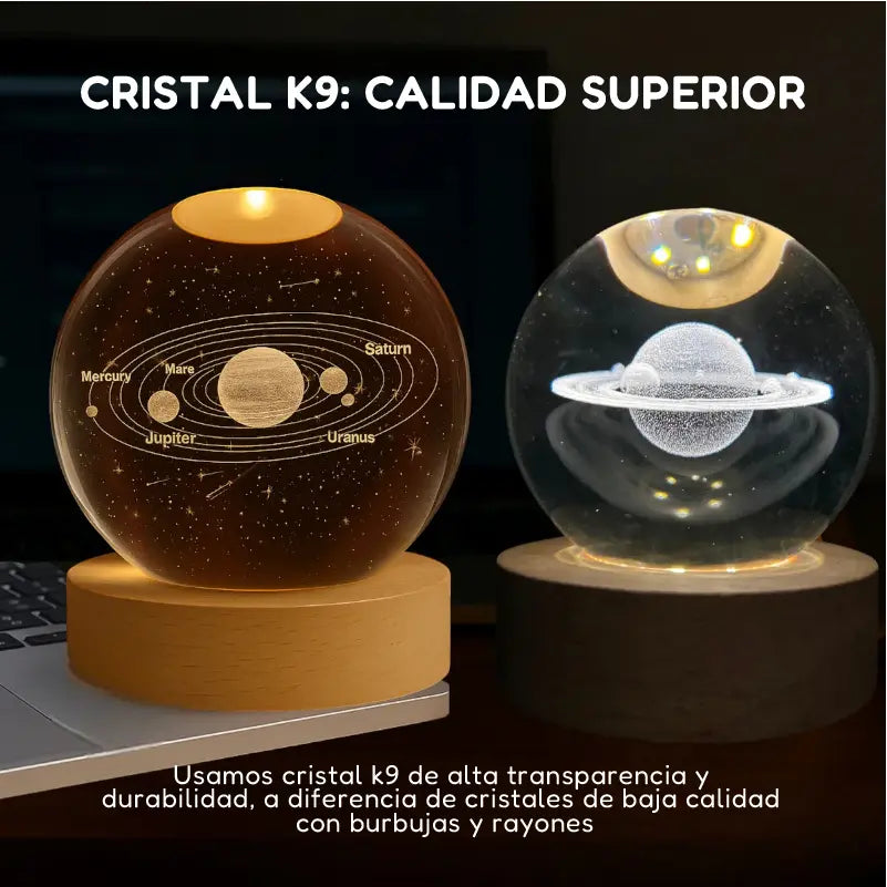 🌙 Lámpara Esfera de Cristal K9 – Iluminación Decorativa con Sistema Solar