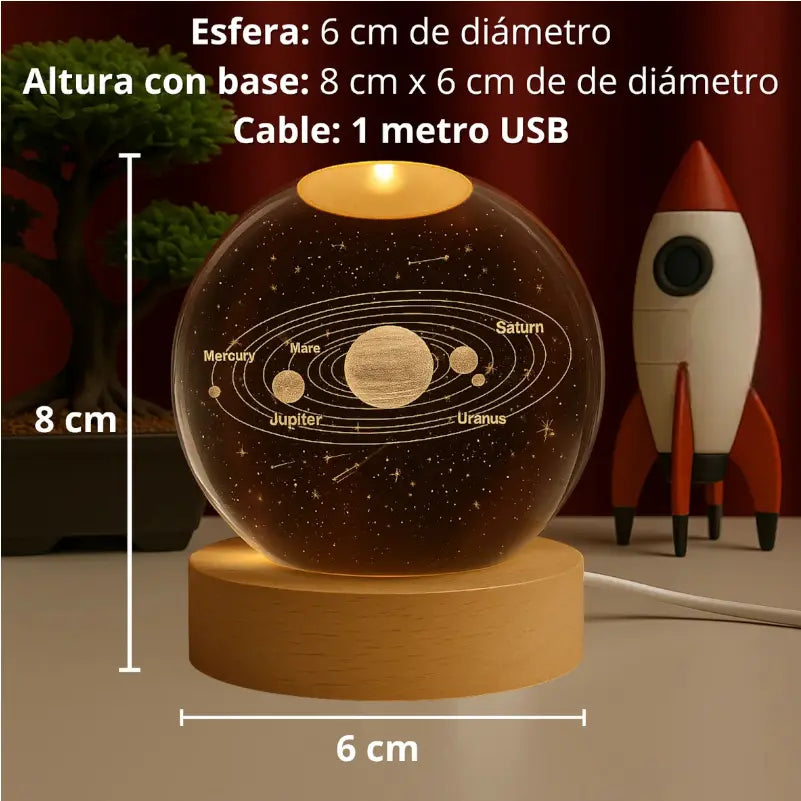 🌙 Lámpara Esfera de Cristal K9 – Iluminación Decorativa con Sistema Solar