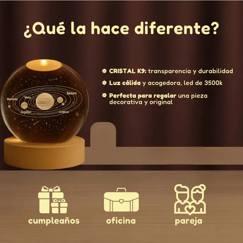 🌙 Lámpara Esfera de Cristal K9 – Iluminación Decorativa con Sistema Solar
