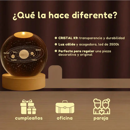 🌙 Lámpara Esfera de Cristal K9 – Iluminación Decorativa con Sistema Solar
