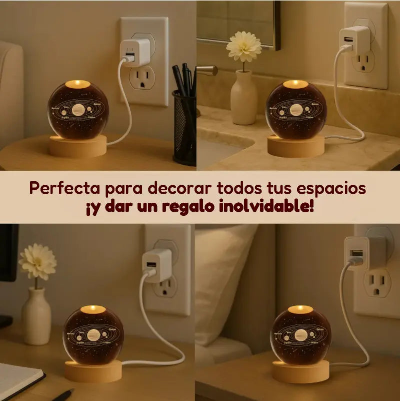 🌙 Lámpara Esfera de Cristal K9 – Iluminación Decorativa con Sistema Solar