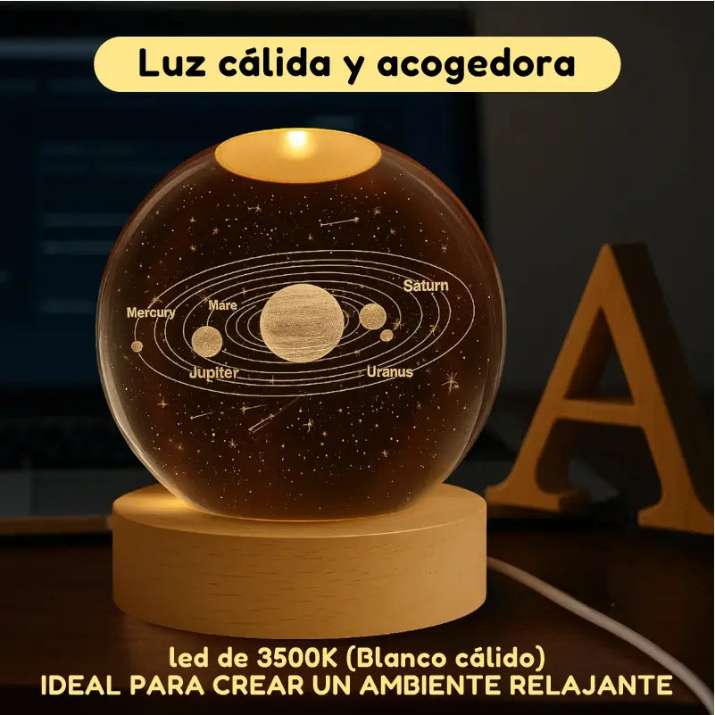 🌙 Lámpara Esfera de Cristal K9 – Iluminación Decorativa con Sistema Solar