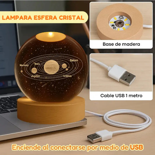 🌙 Lámpara Esfera de Cristal K9 – Iluminación Decorativa con Sistema Solar