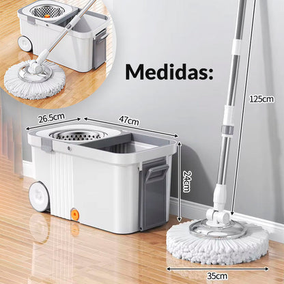 TRAPEADOR PRO | 2 Mopas lavables + Balde con Ruedas