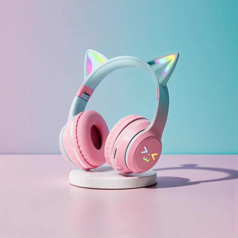 Audífonos inalámbricos con orejas de gato y luces LED 🎧