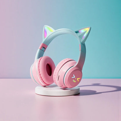 Audífonos inalámbricos con orejas de gato y luces LED 🎧