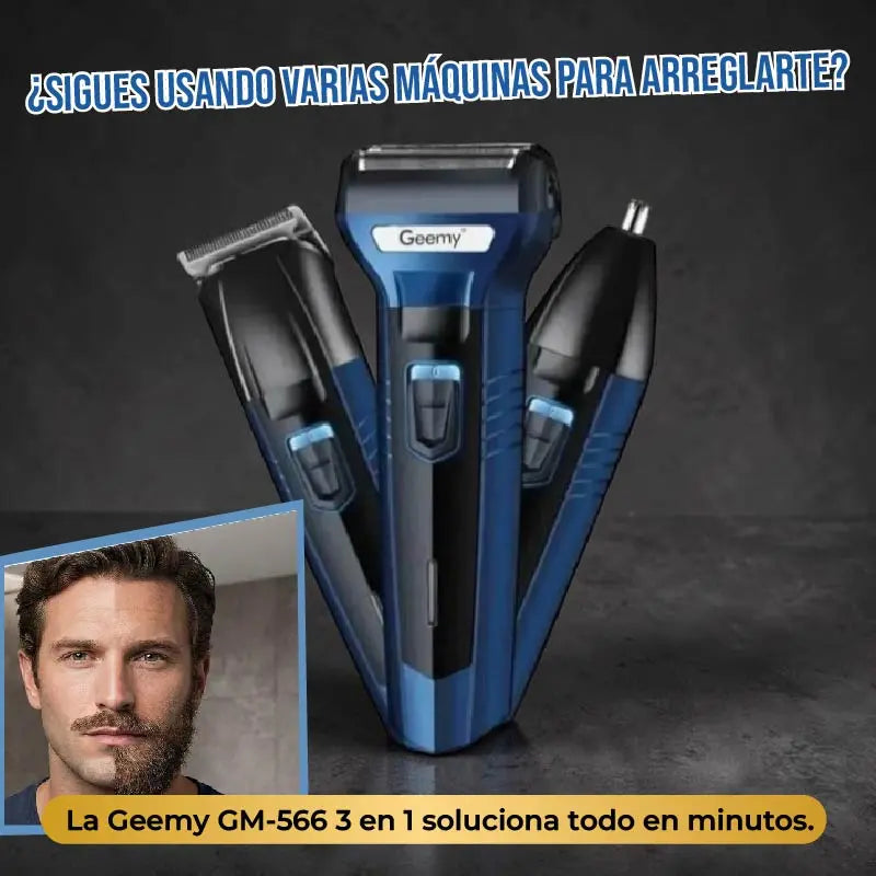 Afeitadora Geemy 3 en 1 Recargable, Barba Cabello Nariz y Orejas, Inalámbrica con 4 Guías 110V