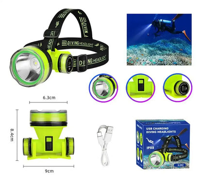 Linterna Frontal Profesional para Buceo – Potencia para Profundidades Extremas