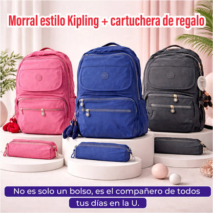 Morral estilo Kipling + cartuchera de regalo 🎁 – ligero, amplio y perfecto para tu día a día