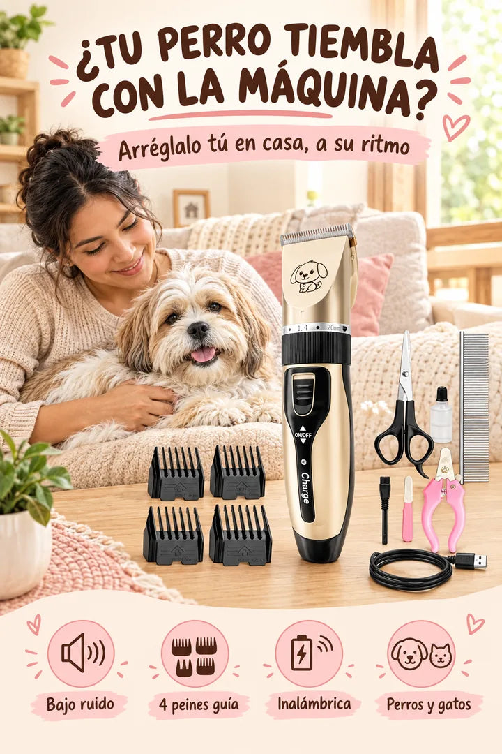 ¿Tu perro tiembla con la máquina? Arréglalo tú en casa, a su ritmo: bajo ruido, 4 peines guía, inalámbrica, perros y gatos