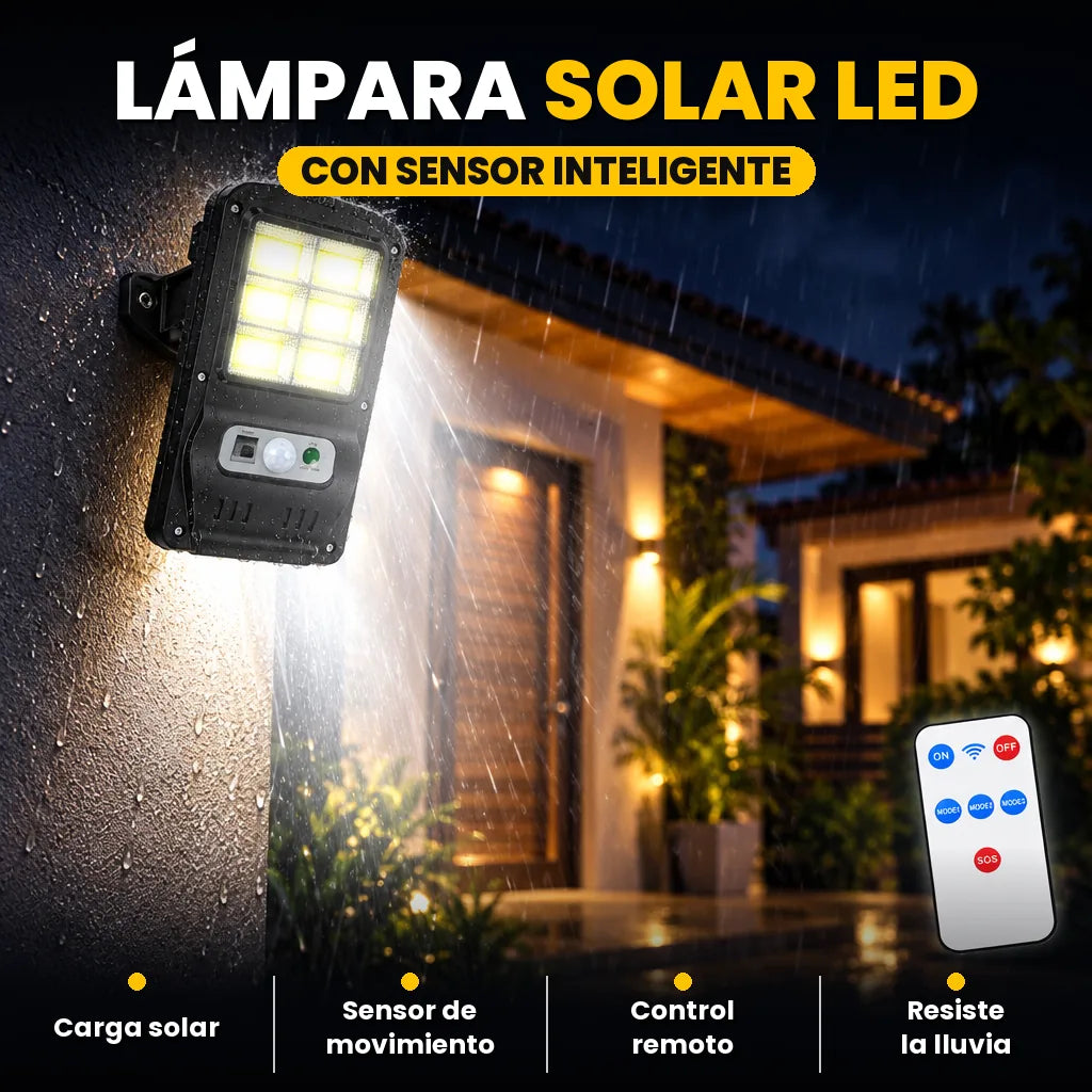 Lámpara Solar LED COB con Sensor de Movimiento y Control Remoto – Ilumina y Protege tu Hogar sin Cables