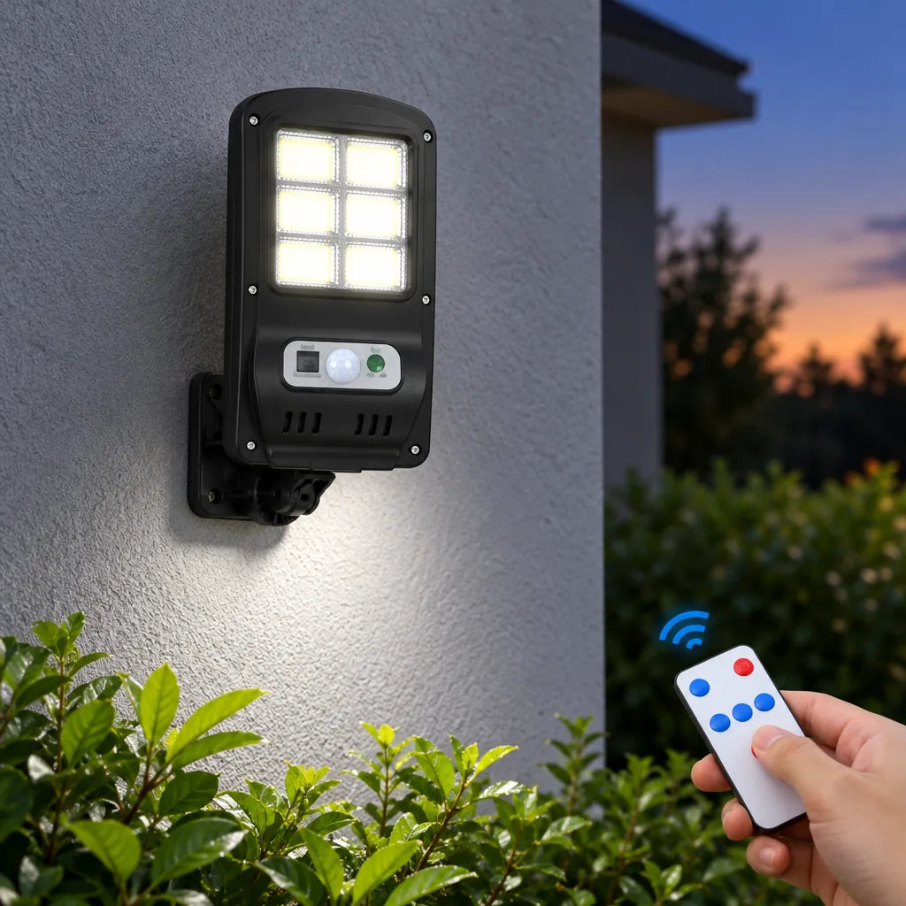 Lámpara Solar LED COB con Sensor de Movimiento y Control Remoto – Ilumina y Protege tu Hogar sin Cables