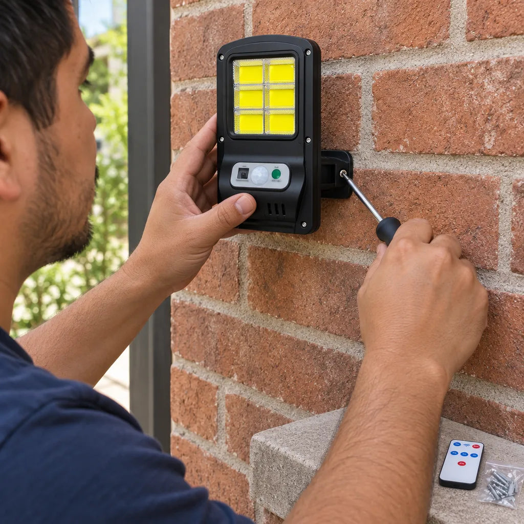 Lámpara Solar LED COB con Sensor de Movimiento y Control Remoto – Ilumina y Protege tu Hogar sin Cables