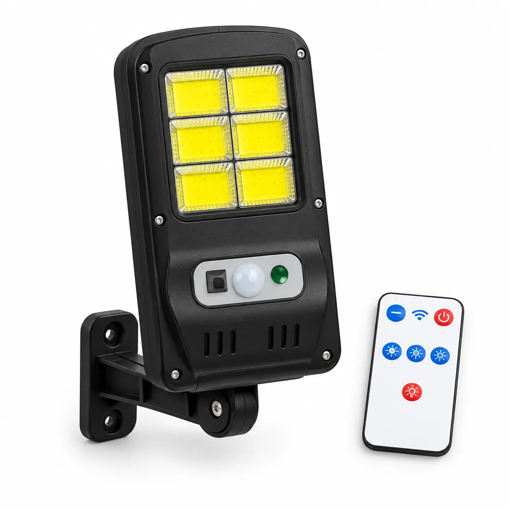 Lámpara Solar LED COB con Sensor de Movimiento y Control Remoto – Ilumina y Protege tu Hogar sin Cables