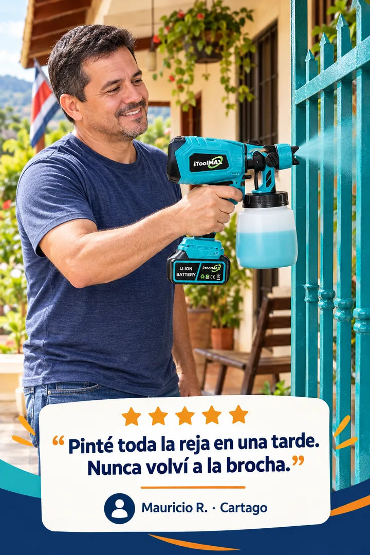 Cliente pintando la reja de su casa con la pistola